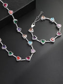 Iced Chics 2pcs Set, A Two-piece Set Of Colorful Necklaces and Bracelets, Suitable for Both Men and Women. Elegant Copper Jewelry Set, Perfect for Couples As A Gift, Trendy Matching Jewelry Set, Accessories