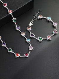 Iced Chics 2pcs Set, A Two-piece Set Of Colorful Necklaces and Bracelets, Suitable for Both Men and Women. Elegant Copper Jewelry Set, Perfect for Couples As A Gift, Trendy Matching Jewelry Set, Accessories