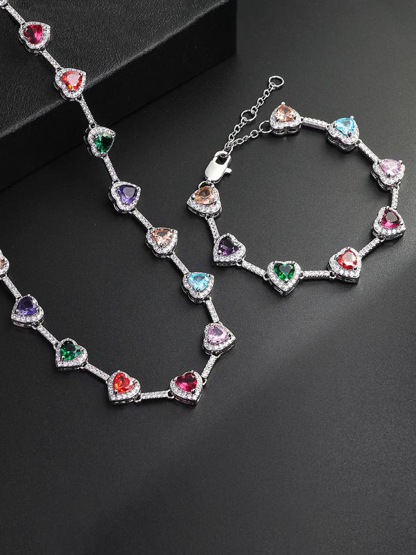Iced Chics 2pcs Set, A Two-piece Set Of Colorful Necklaces and Bracelets, Suitable for Both Men and Women. Elegant Copper Jewelry Set, Perfect for Couples As A Gift, Trendy Matching Jewelry Set, Accessories