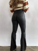 Leather Blakely High Waisted Bell Bottom Flare Jeans - Black