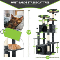 WeCharmer Cat Tree / Tower for Indoor with Green Leaves, Cat Condo Cozy Plush House with Hang Ball,  Pet Furniture with Scratching Posts cat  tree
