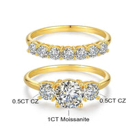 10/10 Moissanite Lab-Created 2Colors Set Ring 2CT VVS Clarity 14K Gold Plated Stackable 3 Stones Hypoallergenic Band for Women Wedding Engagement Birthday Gift Anniversary Prom Party Holiday Date Casual Bling Iced Jewelry