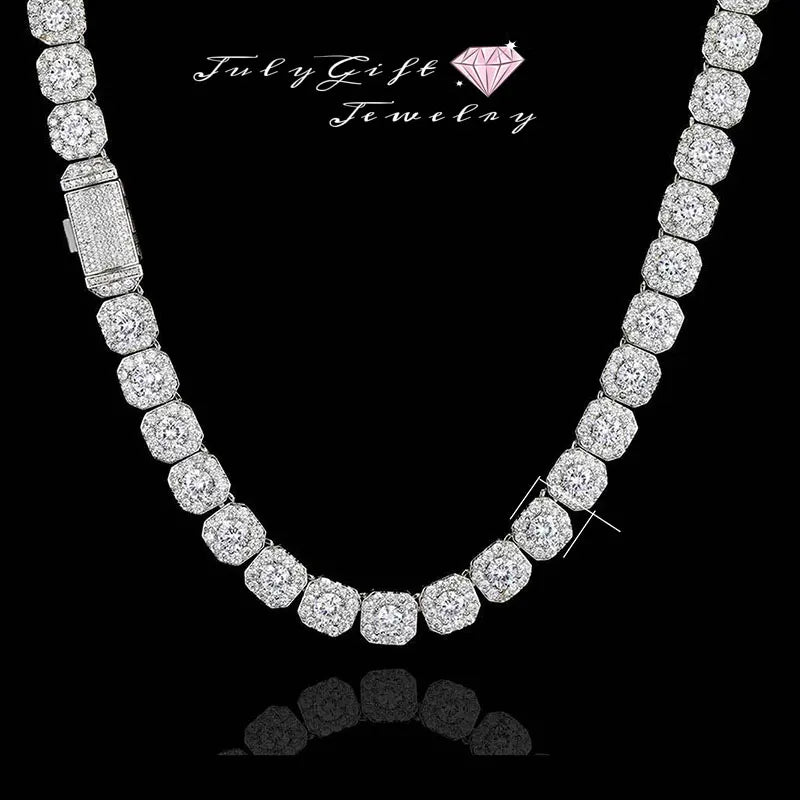12MM Iced Out Chains for Men Tennis Necklaces-Mens Hip Hop Baguette Tennis Chains 16-24 Inches
