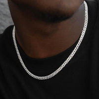 Micro Diamond Prong Cuban Necklace - 14k White Gold - 6mm Chain with White Gold Plating and CZ Diamonds 16-24" Lengths