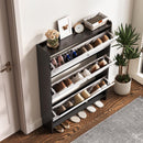 SULIVES Marble Shoe Cabinet: Elegant veneer finish, exquisite metal handles, and breathable semi-open design ensure enhanced air circulation for dryness, hygiene, and a modern aesthetic.