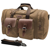 Wildroad Duffle Bag for Men Waterproof Waxed Canvas Genuine Leather Weekender Overnight Vintage Durable Travel Crossbodybag Handbag Tote Shoulder Bag Carry On Travel Essentials Accessories Luggage Large Capacity Personal Hiking Gear Everyday Suitcases