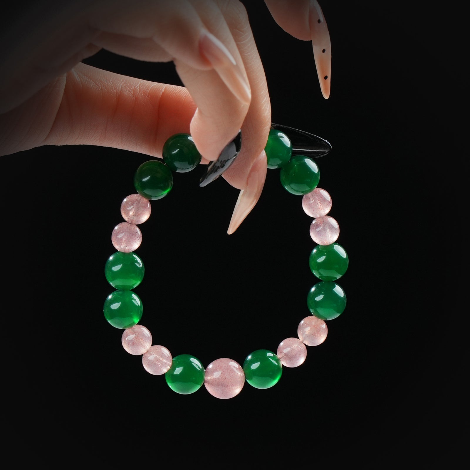 Green Agate & Strawberry Quartz Bracelet – Love, Vitality & Emotional Harmony